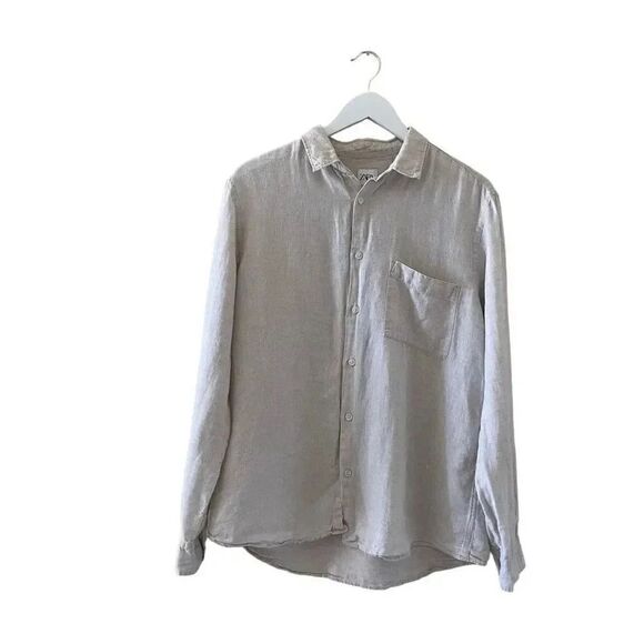 Zara Unisex Linen Relaxed Fit Button Down Long Sleeves Cream Ivory SZ L #1165 - Picture 1 of 13